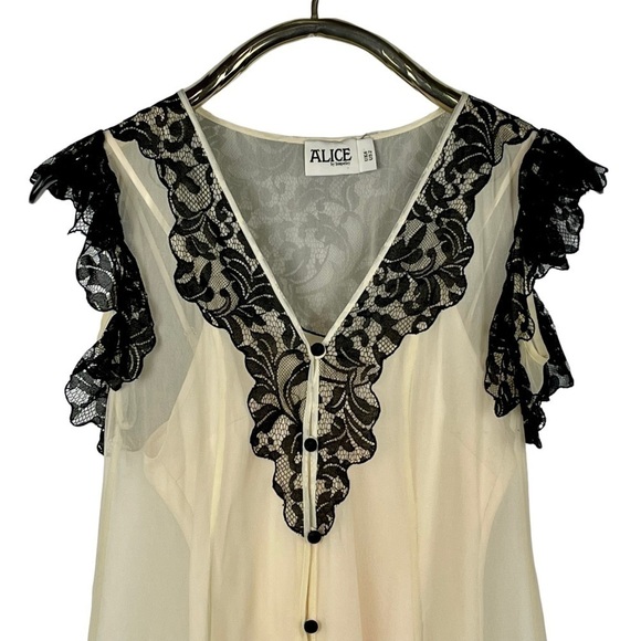 ALICE BY TEMPERLEY FLORAL LACE COQUETTE CABARET BUTTON DOWN SLIP DRESS - Picture 4 of 15